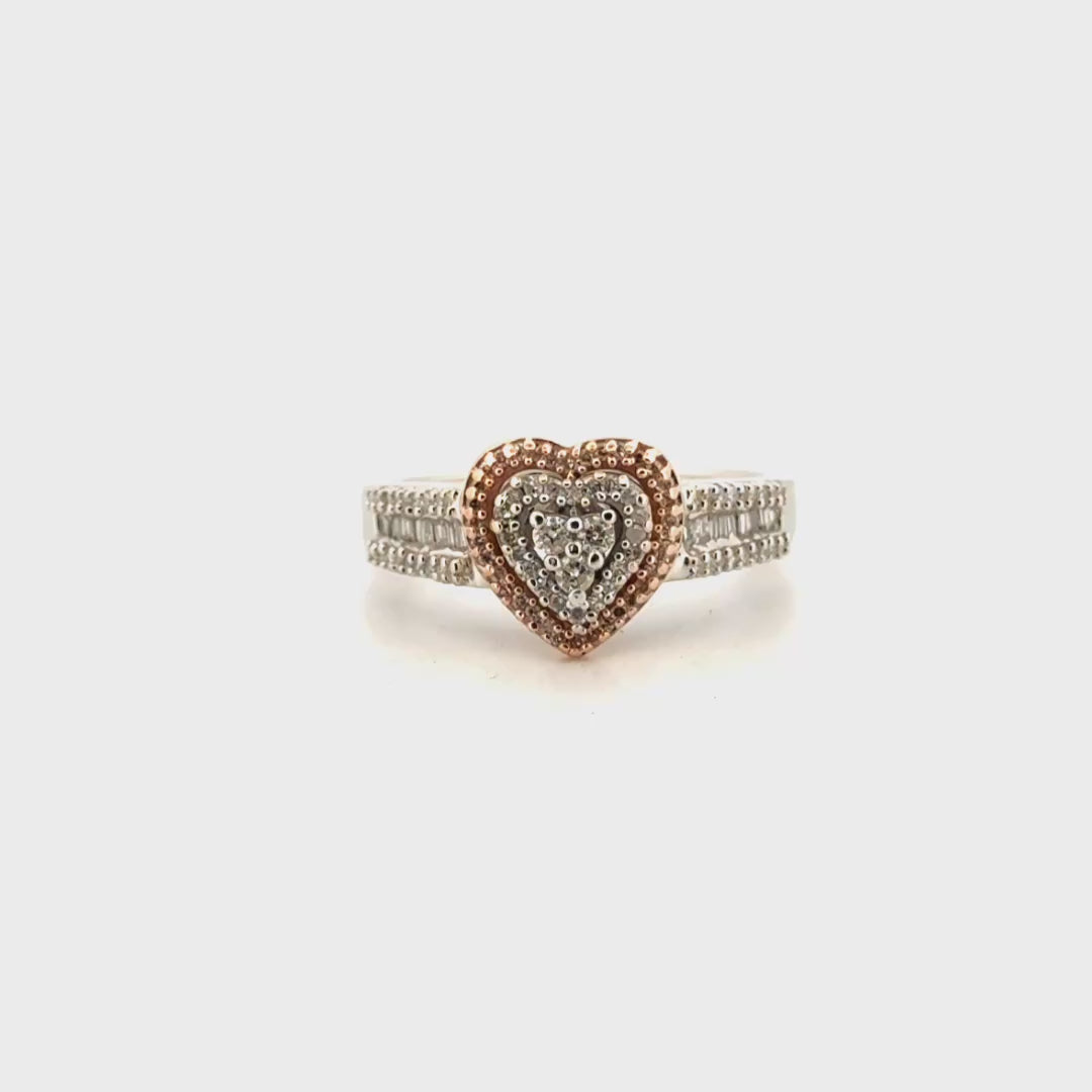 Natural Diamond Heart Ring in 10K White and Rose Gold
