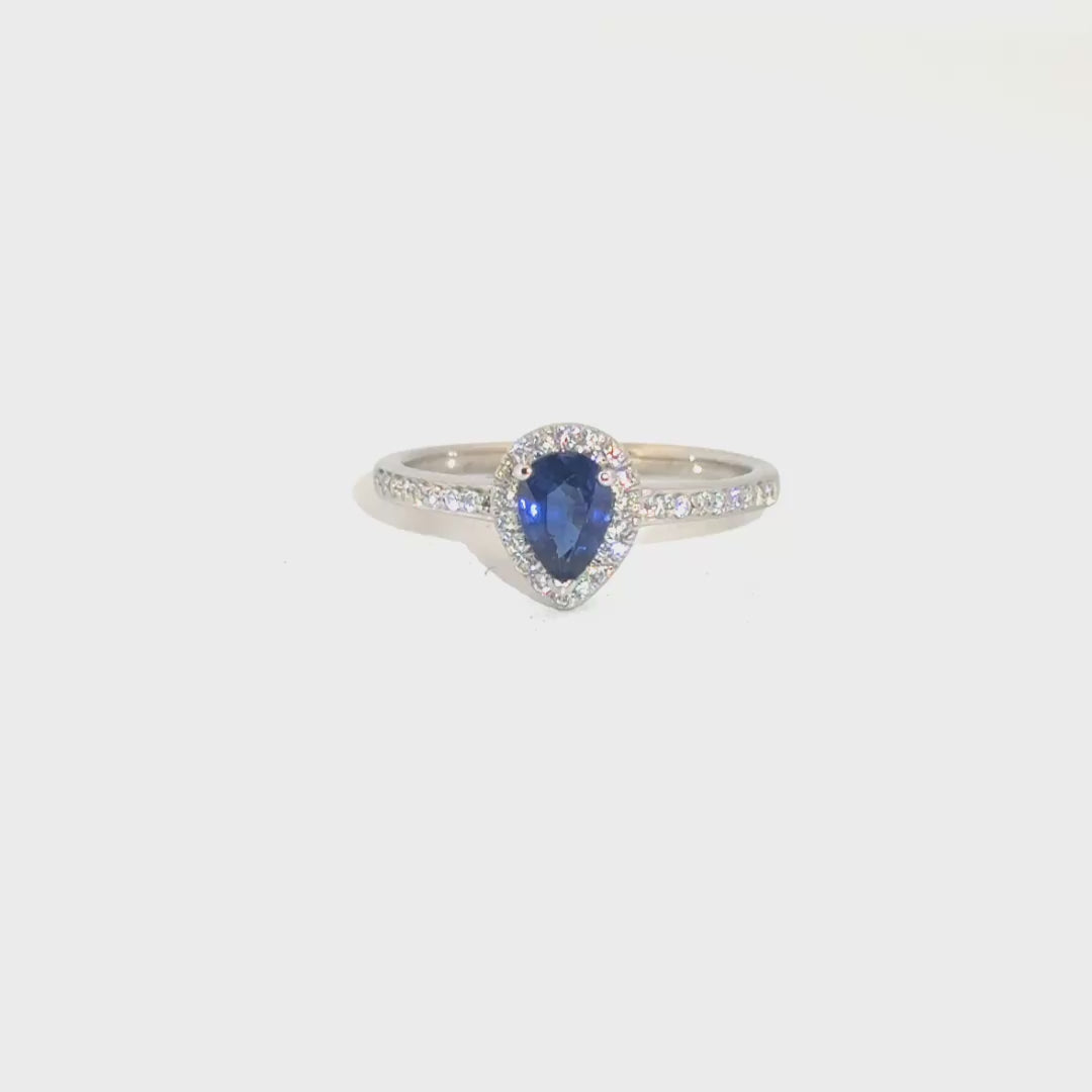 Blue Pear Shape Stone in 14K White Gold Mounting