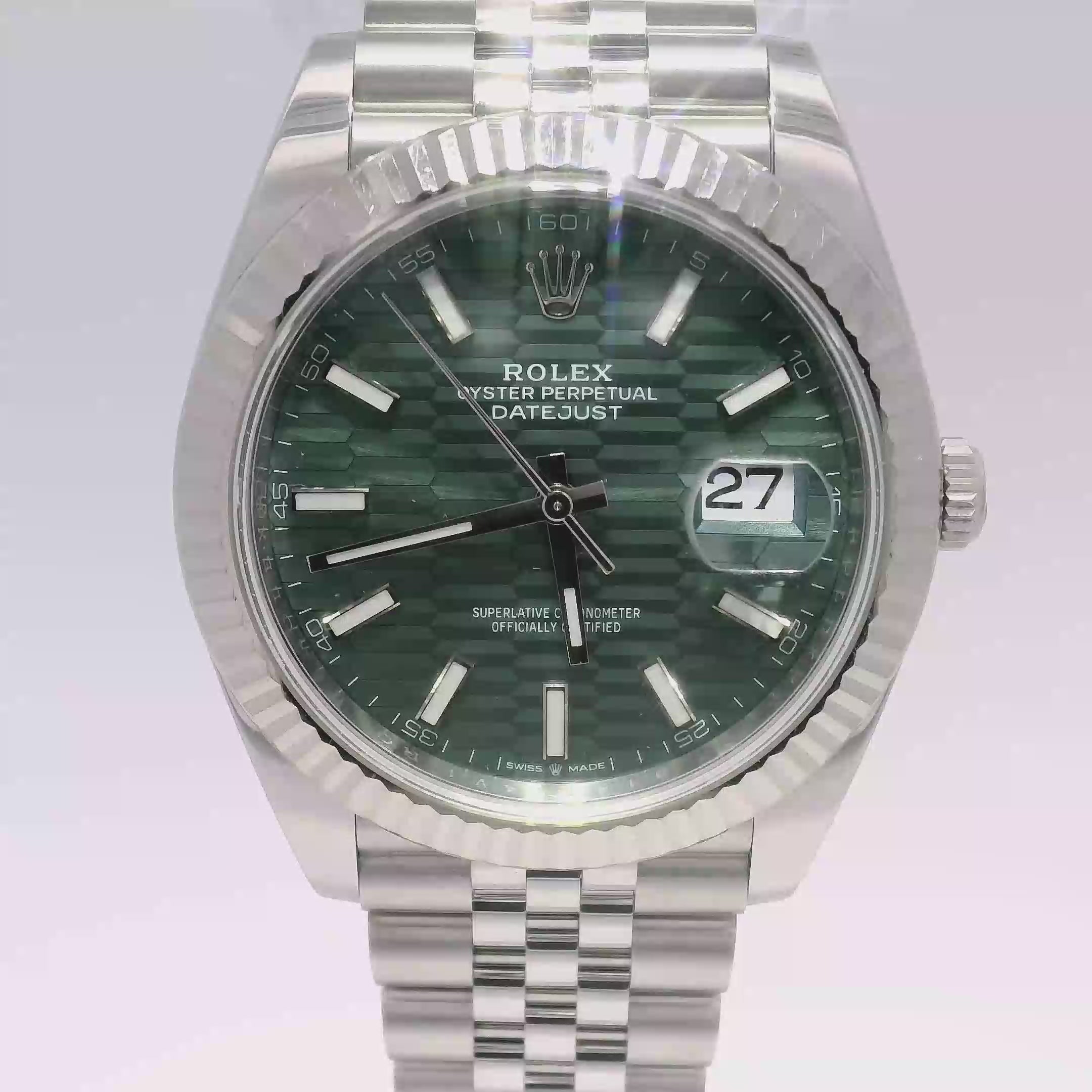 41mm Rolex Datejust Green Motif Dial Fluted Jubilee (2023)