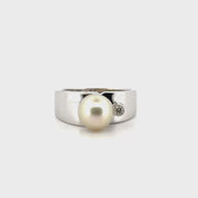 Pearl & Diamond Estate Ring Set in 14K White Gold Sz 7