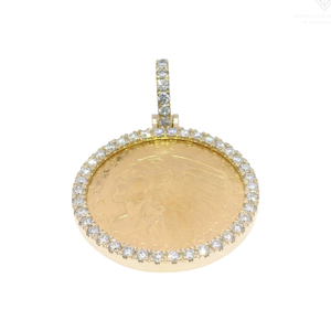 1914 $5 Gold Indian Coin Pendant in Custom 14K Yellow Gold & Lab Diamond Mounting