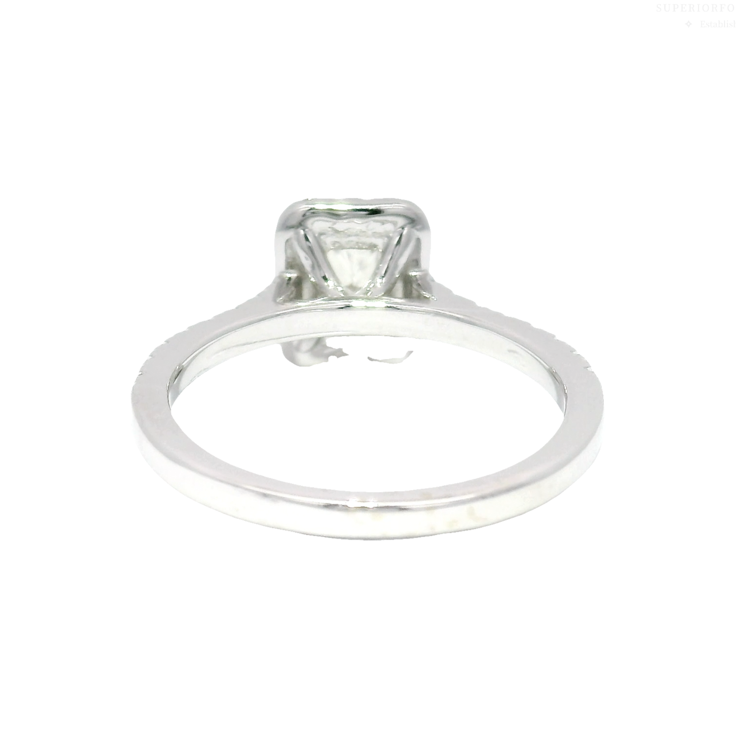 1.01ct. H SI1 Natural Elongated Radiant Set in 14K White Gold Diamond Halo Mounting (1.4cttw.)