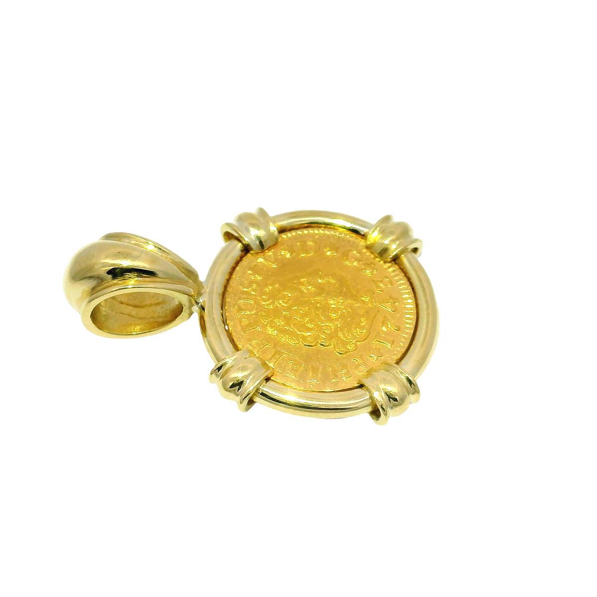 1743 Spanish Half Escudo Gold Coin Mounted in Custom 18K Bezel
