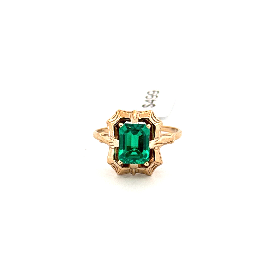 10K Yellow Gold Lab Created Emerald Ring