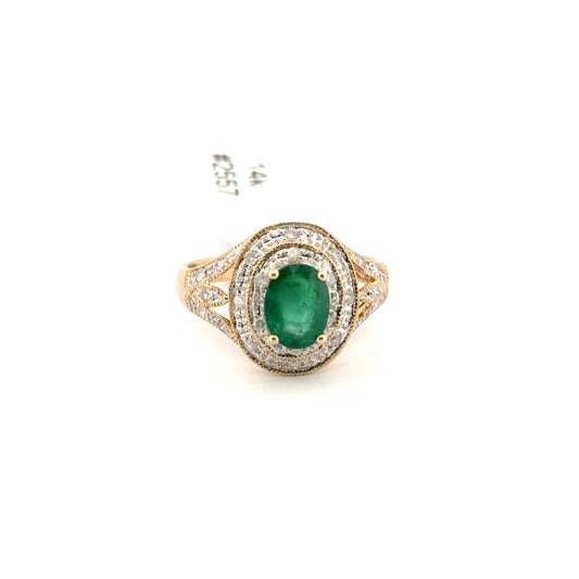 14K Yellow Gold Emerald & Diamond Ring