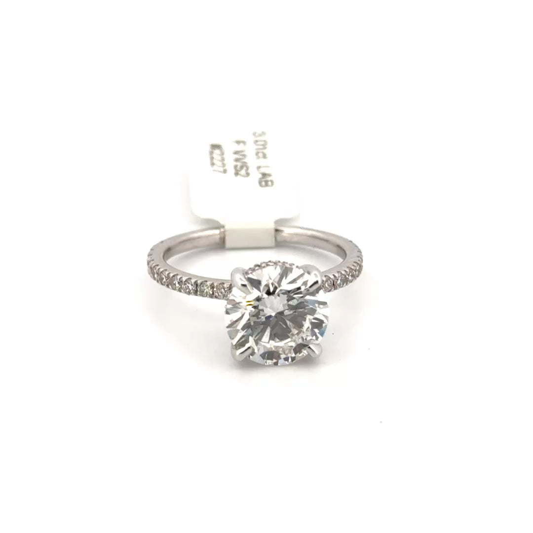 3.01ct. F VVS2 Lab Grown Round Diamond Solitaire Set in 14K White Gold