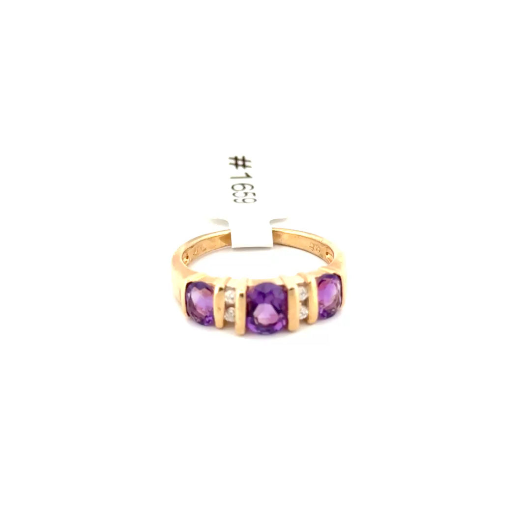 Lab Amethyst & Diamond Ring Set in 10k Yellow Gold