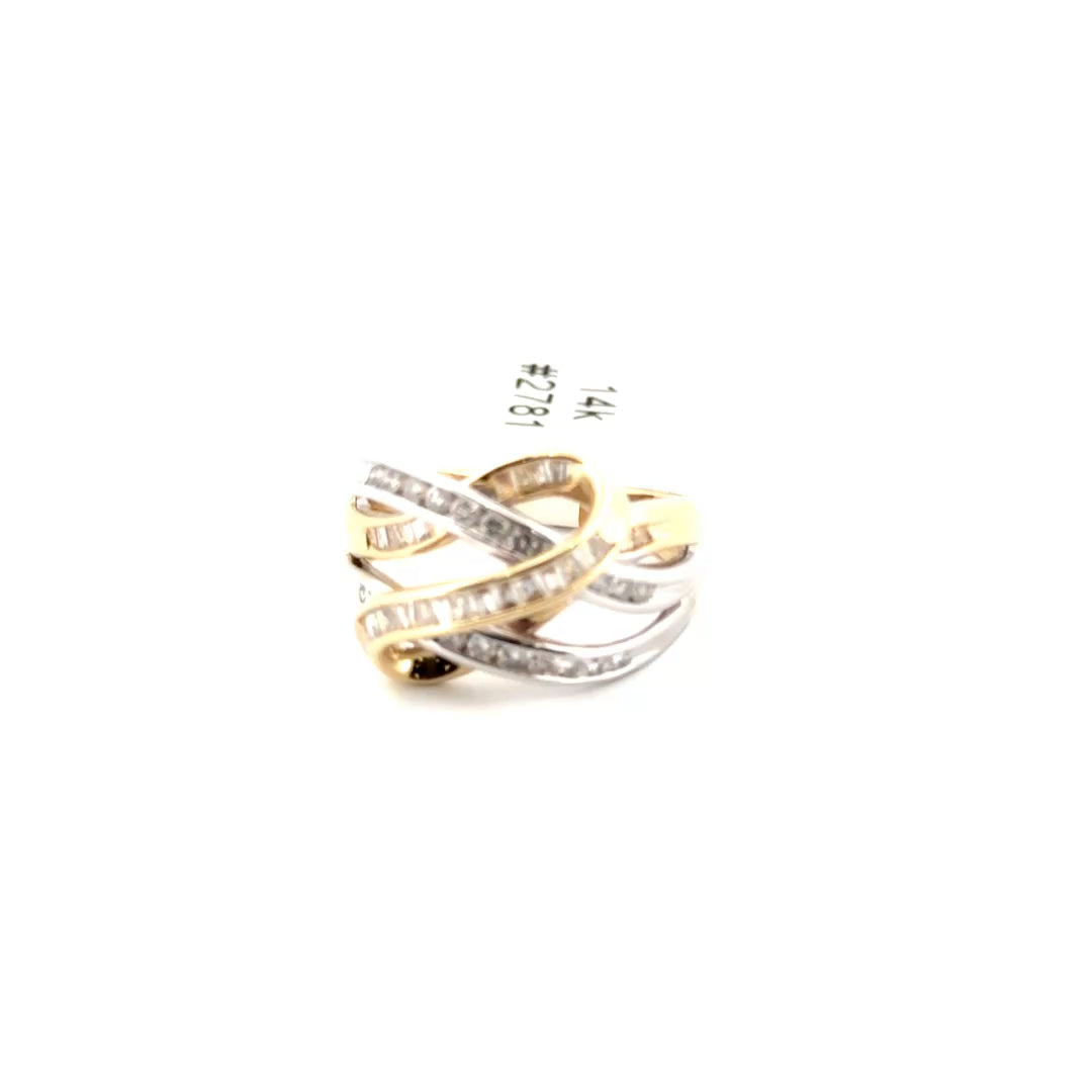 Two Tone Natural Diamond Fashion Ring Set in 14K White & Yellow Gold Sz 7