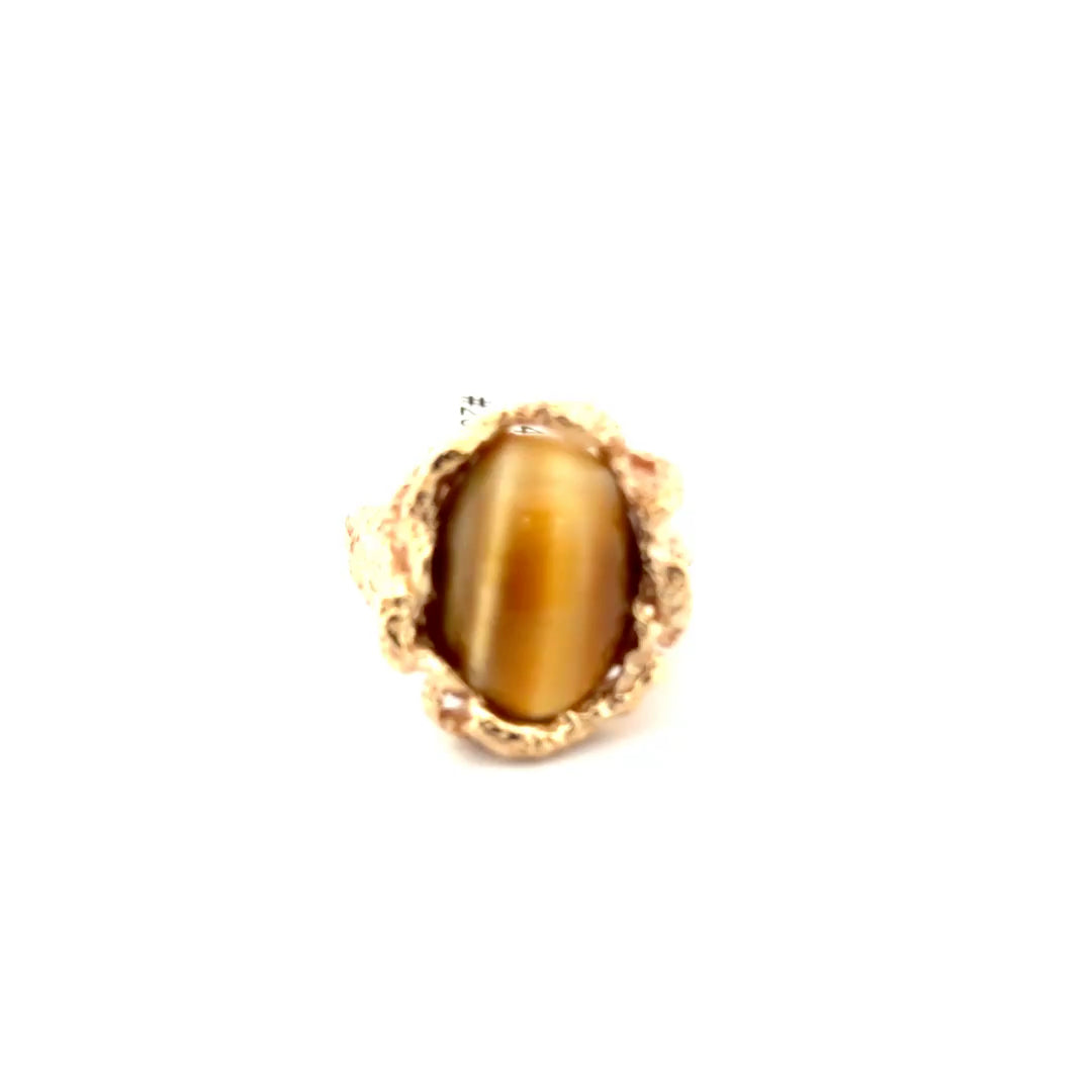 Tiger's Eye Cabachon Estate Ring Set in 14K Yellow Gold