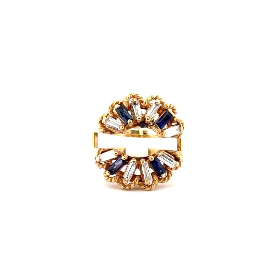 Estate Diamond & Sapphire Ring Guard 14K Yellow Gold