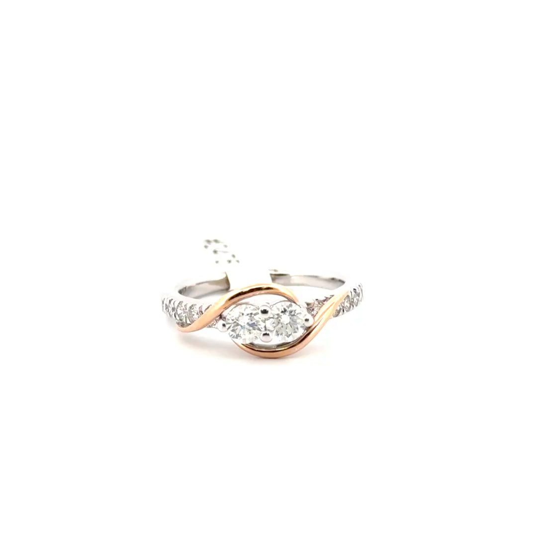 Natural Diamond Engagement Ring Set in 14K Two Tone White & Rose Gold