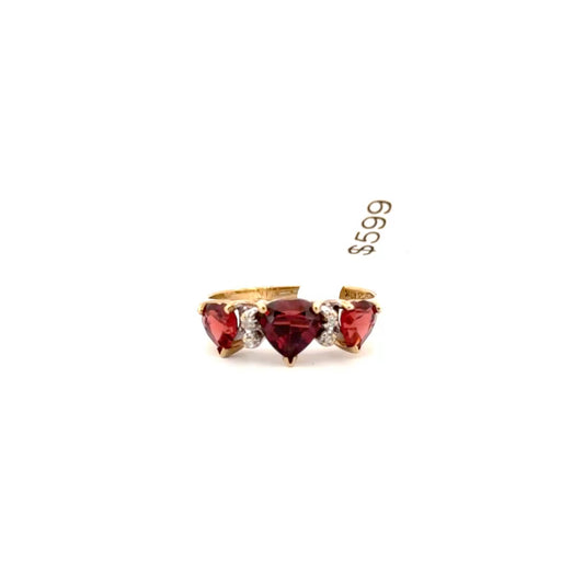 Heart Shaped Garnet & Diamond Ring Set in 10K Yellow Gold