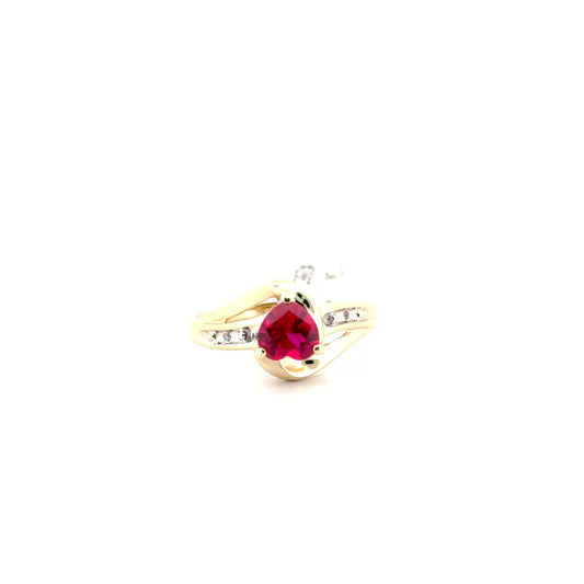 Heart Shaped Red Lab Stone Ring Set in 10K Yellow Gold