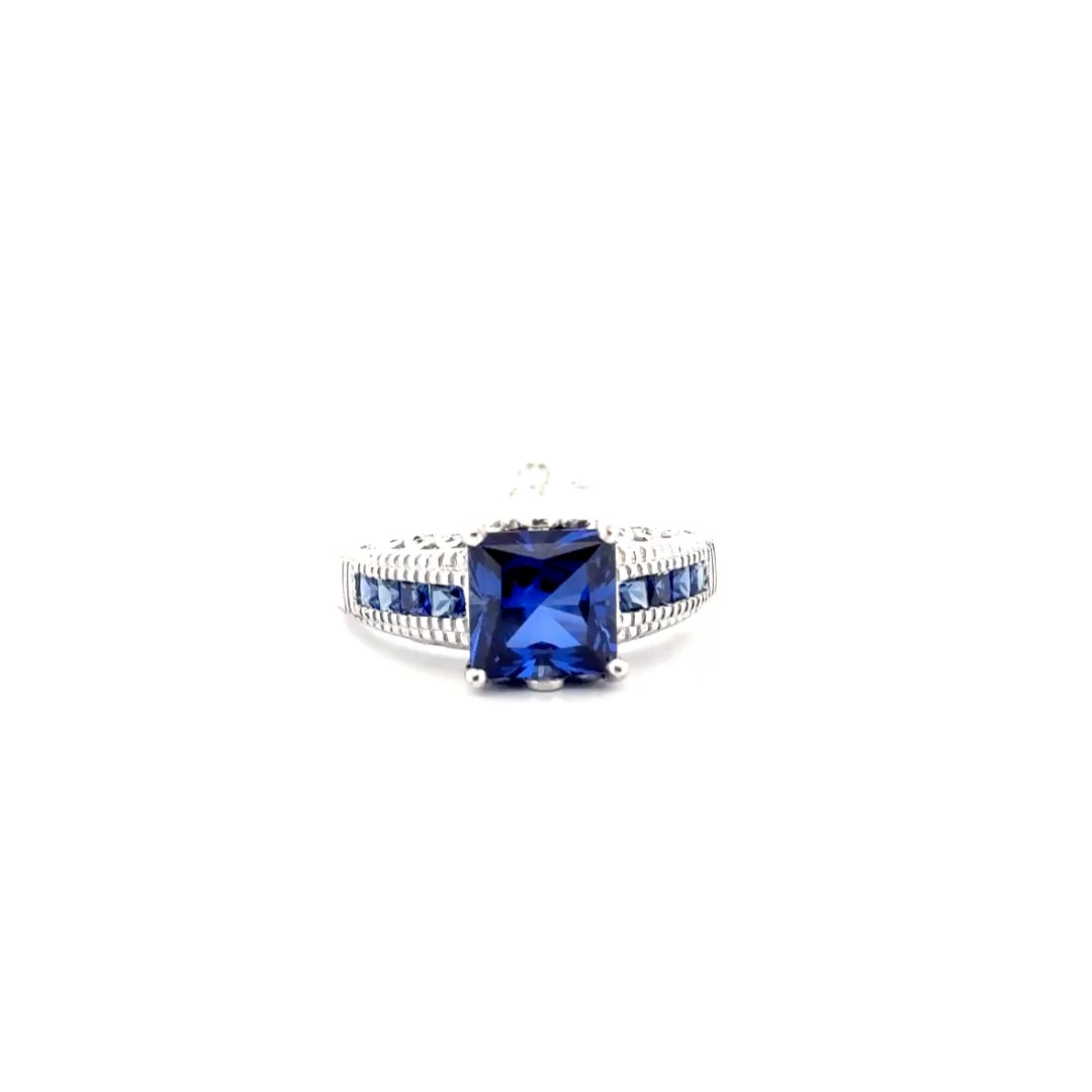 Blue Lab Created Stone Ring Set in 10K White Gold