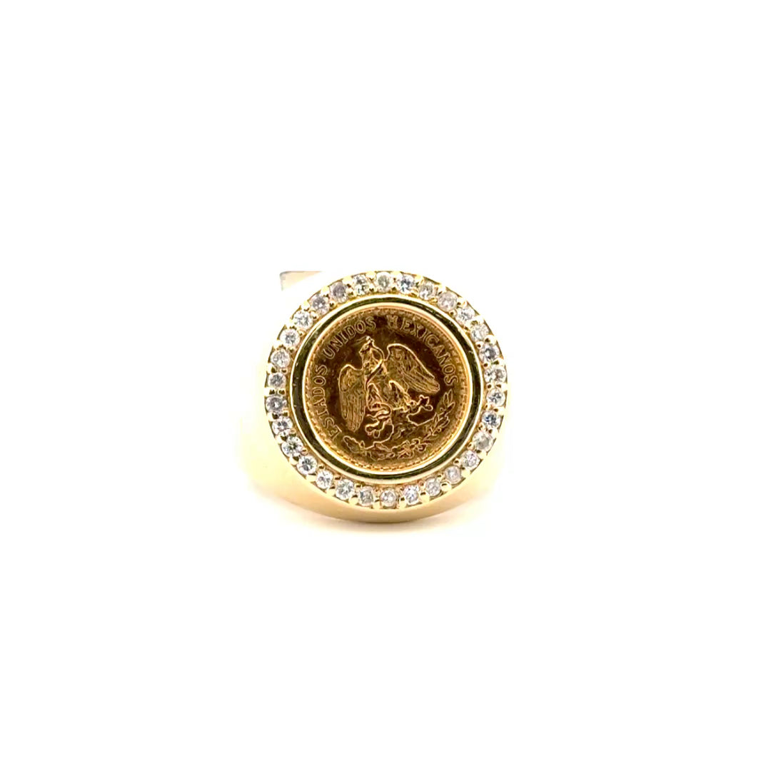 Dos Pesos Coin Ring Set in 14k Yellow Gold