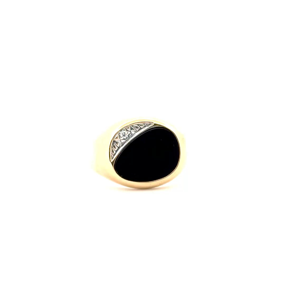 Onyx & Diamond Estate Ring Set in 10K Yellow Gold