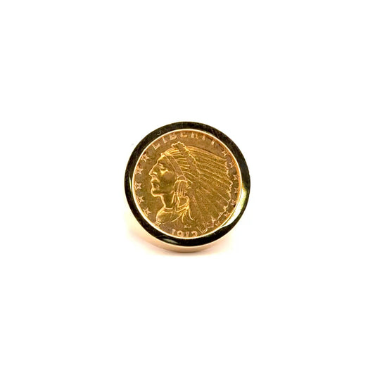 $2.50 Gold Indian Coin Ring Set in 14K Yellow Gold Custom Mounting