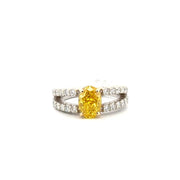 2.21ct. F VS1 Fancy Vivid Yellow Lab Diamond Oval Set in 14K White Gold Sz 7
