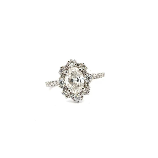 1.27ct. F VS1 Lab Grown Oval Diamond Engagement Set in 14K White Gold Flower Halo