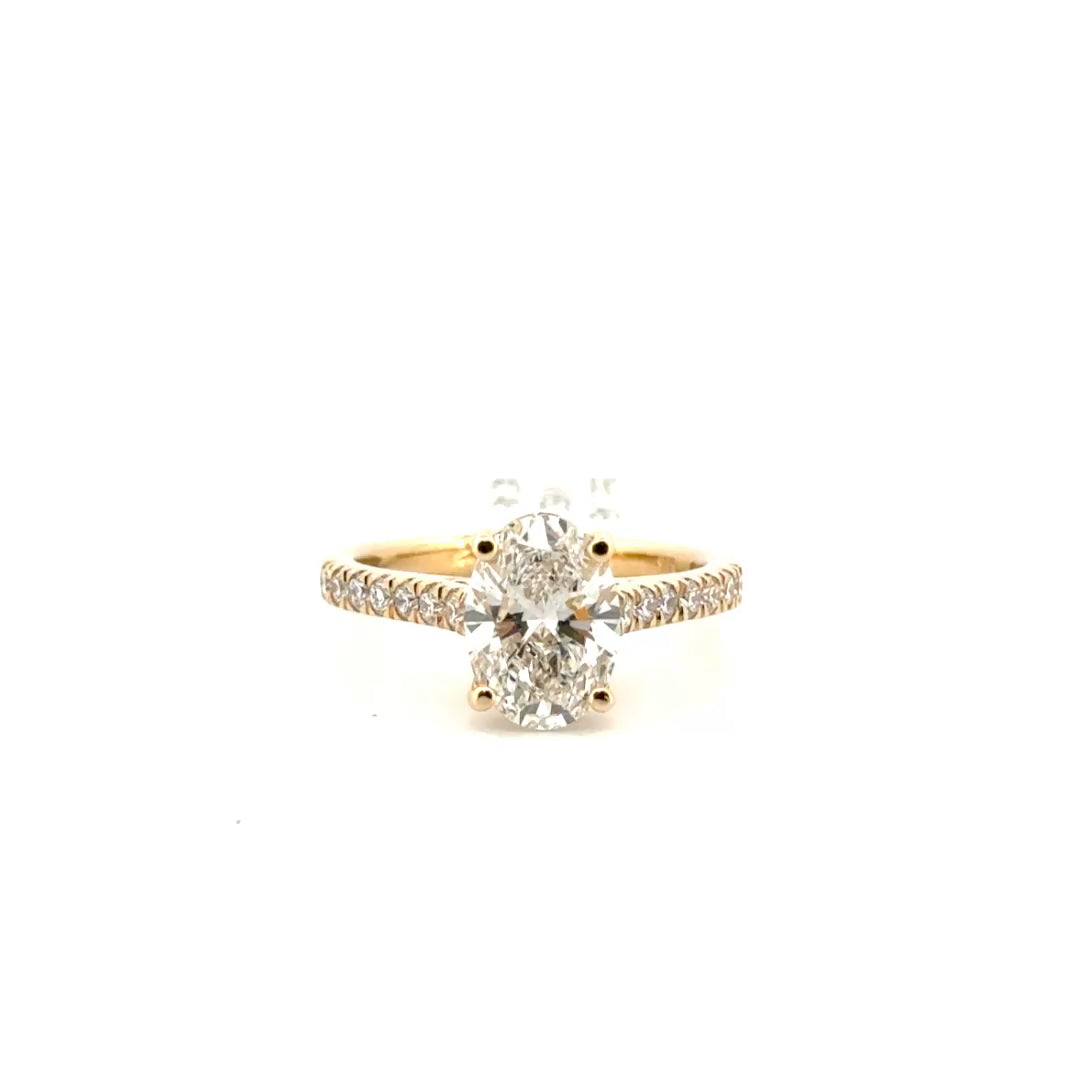 2.05ct. F VVS2 Lab Grown Oval Set in 14K Yellow Gold Diamond Cathedral Sz 7