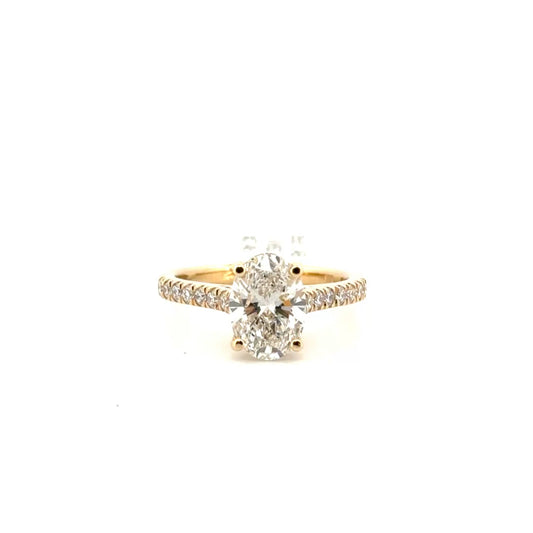 2.05ct. F VVS2 Lab Grown Oval Set in 14K Yellow Gold Diamond Cathedral