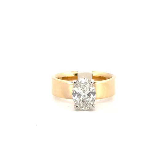 2.05ct. F VVS2 Lab Grown Oval Set on 6mm 14K Yellow Gold Wide Band