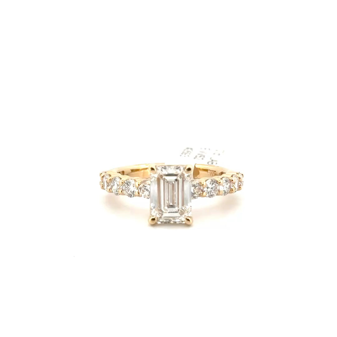 2.07ct. E VVS2 Lab Grown Emerald Cut Diamond on 10pt 14K Yellow Gold Band Sz 7