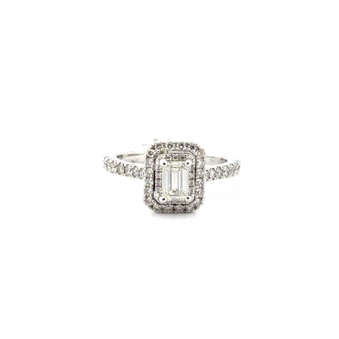 Approximately .75ct. Center Emerald Cut Natural Diamond Set in 14k White Gold Vera Wang Mounting