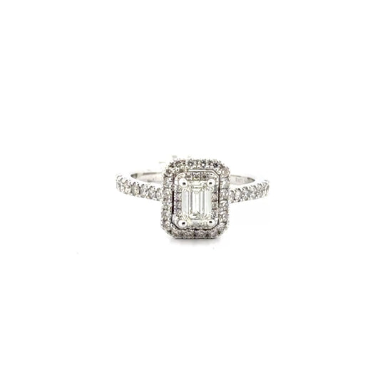 Approximately .75ct. Center Emerald Cut Natural Diamond Set in 14k White Gold Vera Wang Mounting