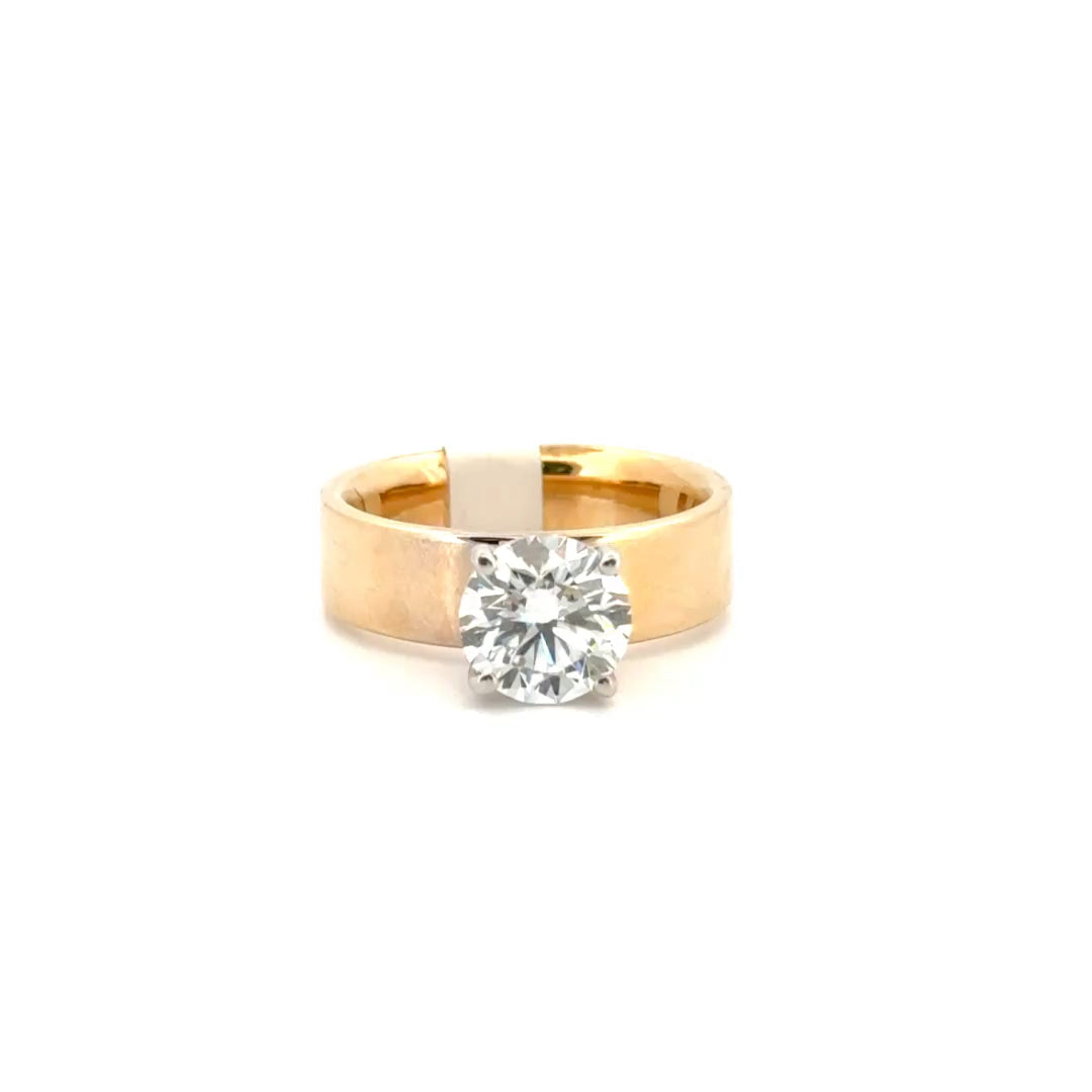 2.04ct. E VS1 Lab Grown Round on Wide 14k Yellow Gold Band Sz 7