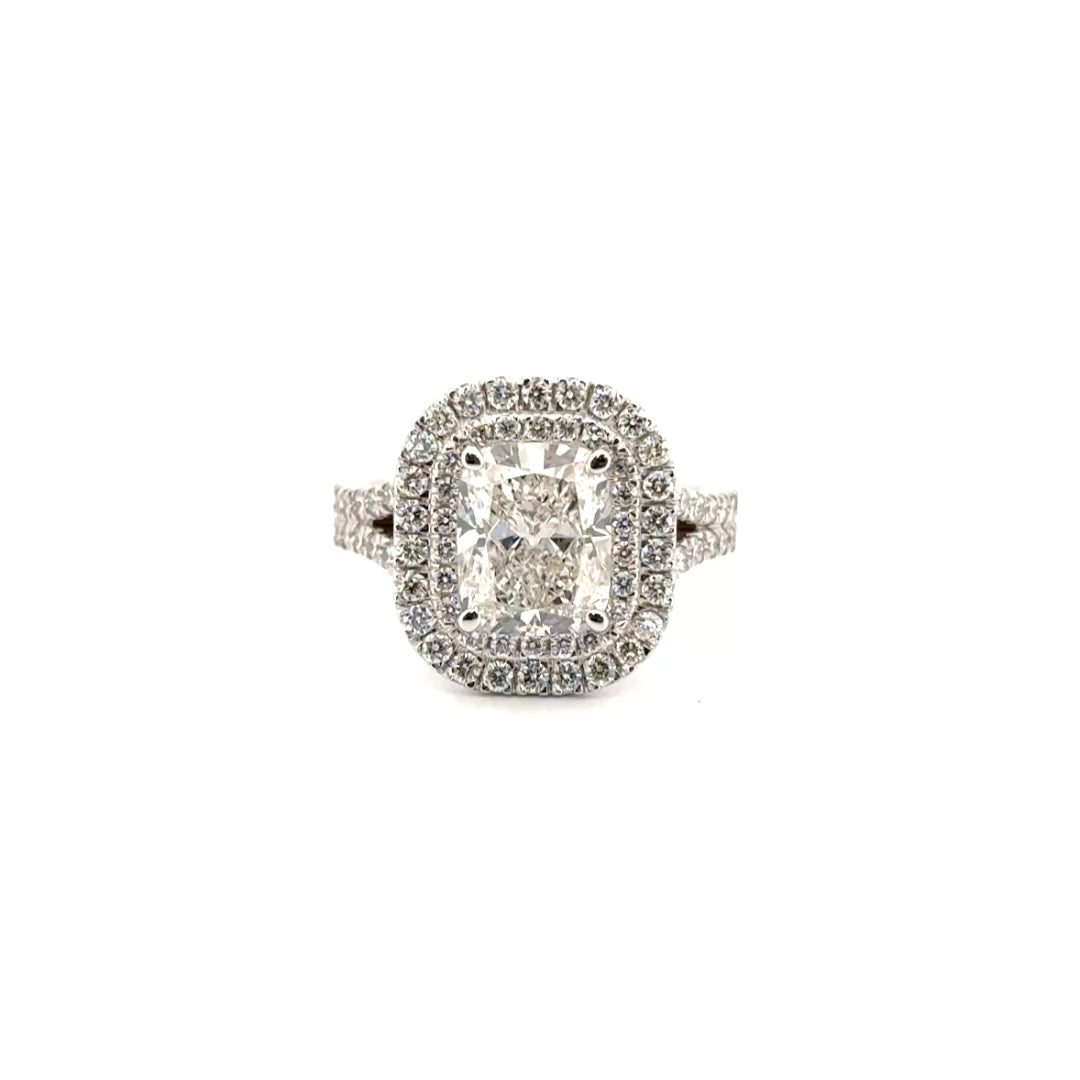 3.01ct. F VS1 Cushion Cut Lab Grown Set in 14k White Gold Halo Sz 7