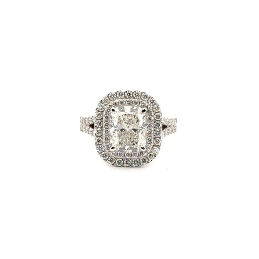 3.01ct. F VS1 Cushion Cut Lab Grown Set in 14k White Gold Halo