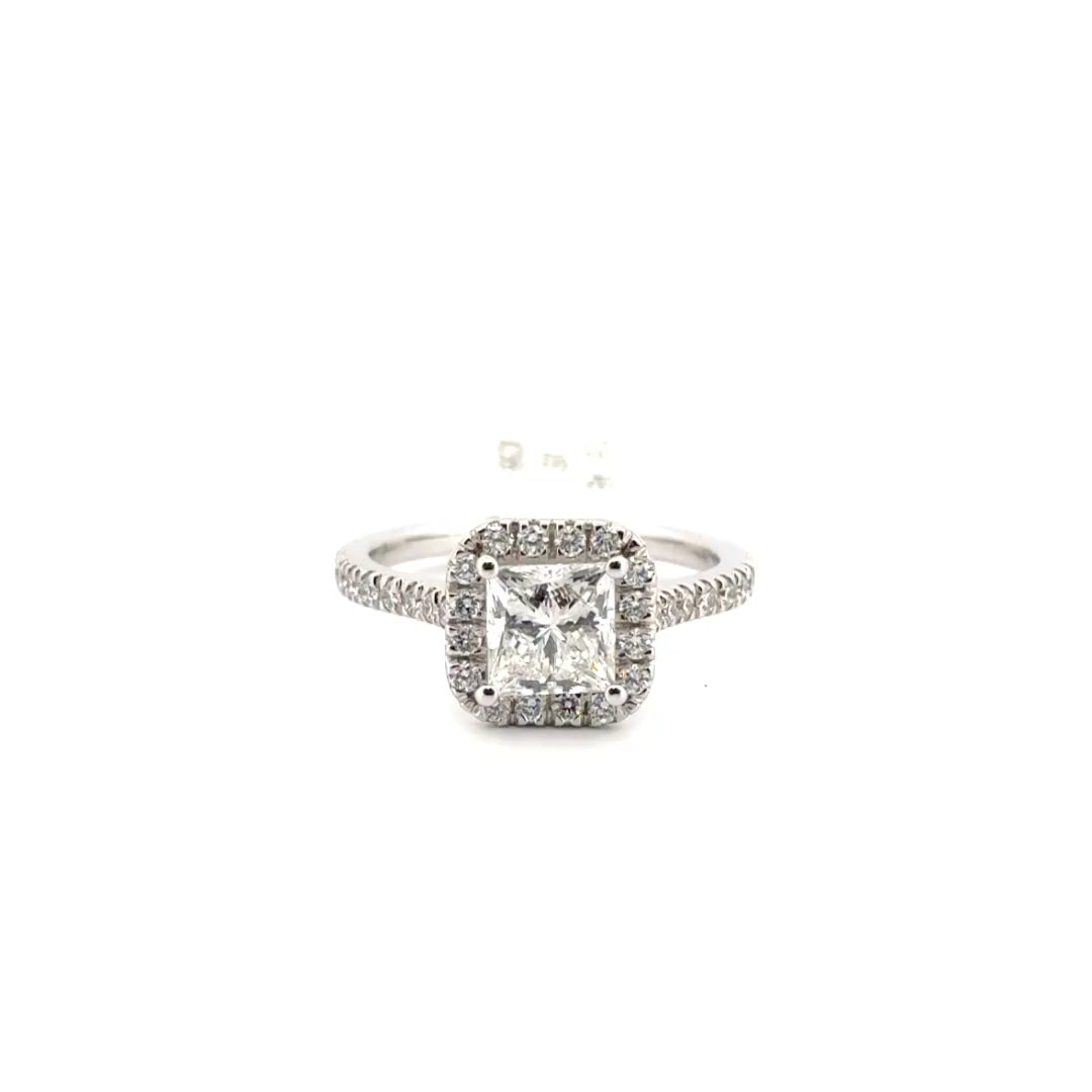 1.37ct. F VS1 Lab Grown Princess Cut Engagement Ring in 14K White Gold Halo