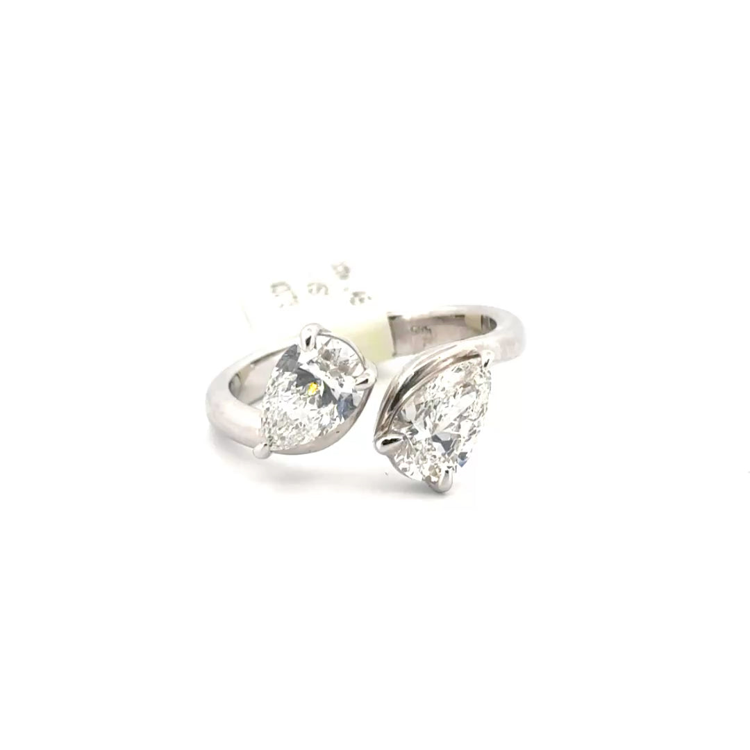 2.3cttw. F VS1 Two Stone Pear Lab Grown Diamond Ring Sz 7