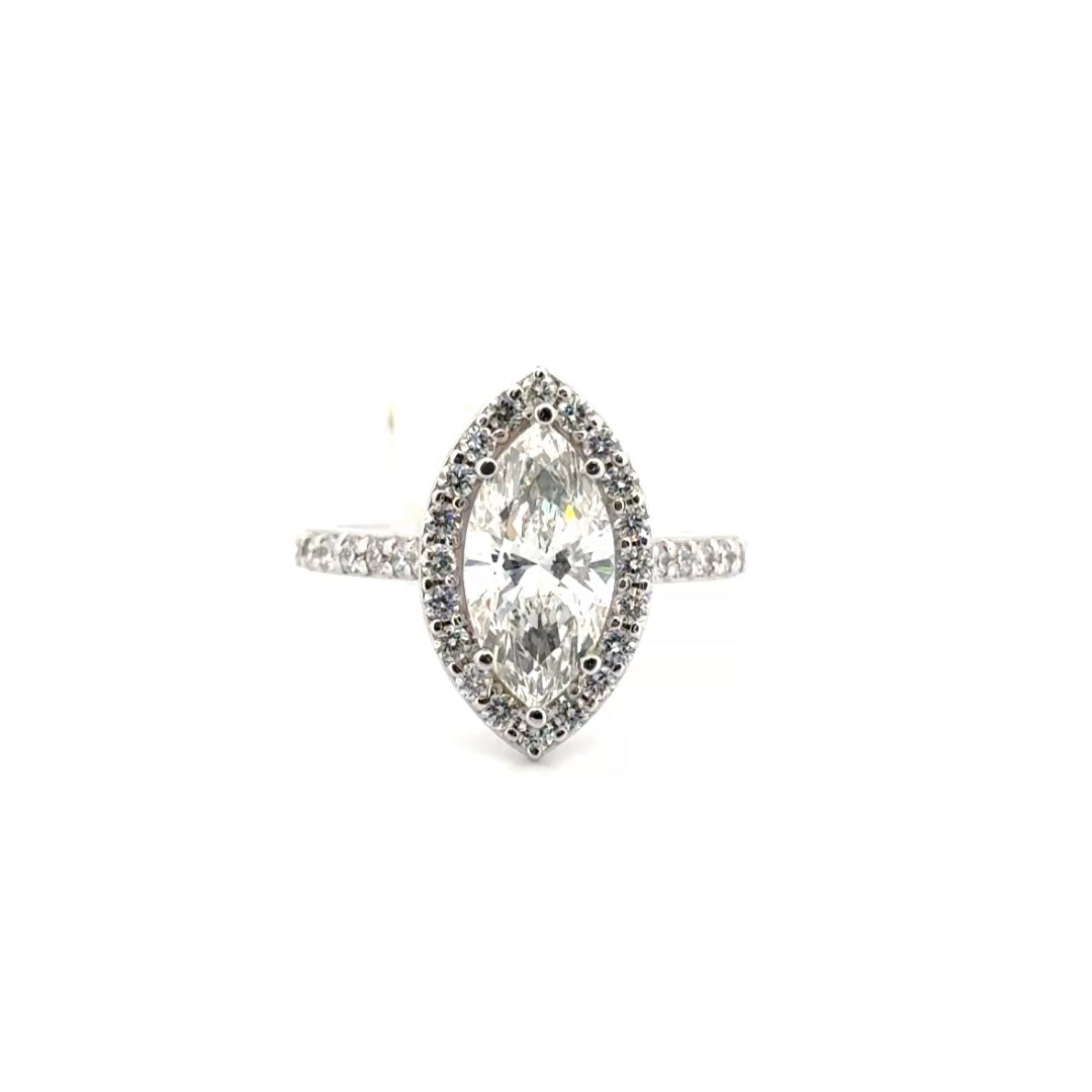 2.07ct. F VS2 Lab Grown Marquise Engagement set in Diamond Halo Sz 7