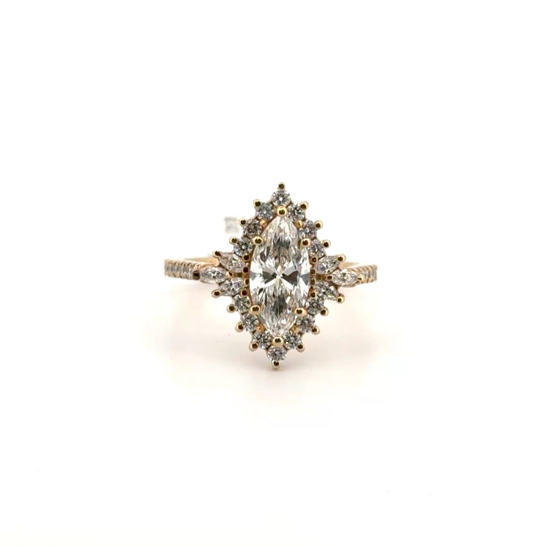 1.29ct. Lab Grown Marquise Shape Diamond Set in Diamond Halo Sz 7