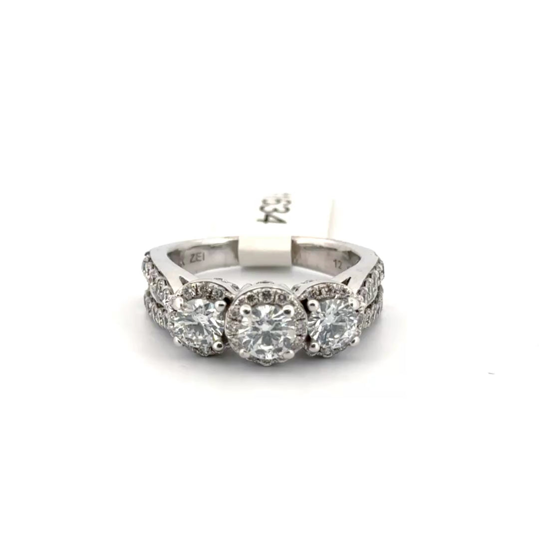 Three Stone Round Diamond Ring Set in 14k White Gold