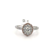 14K White & Rose Gold Two Tone Oval Diamond Ring Set in Double Halo