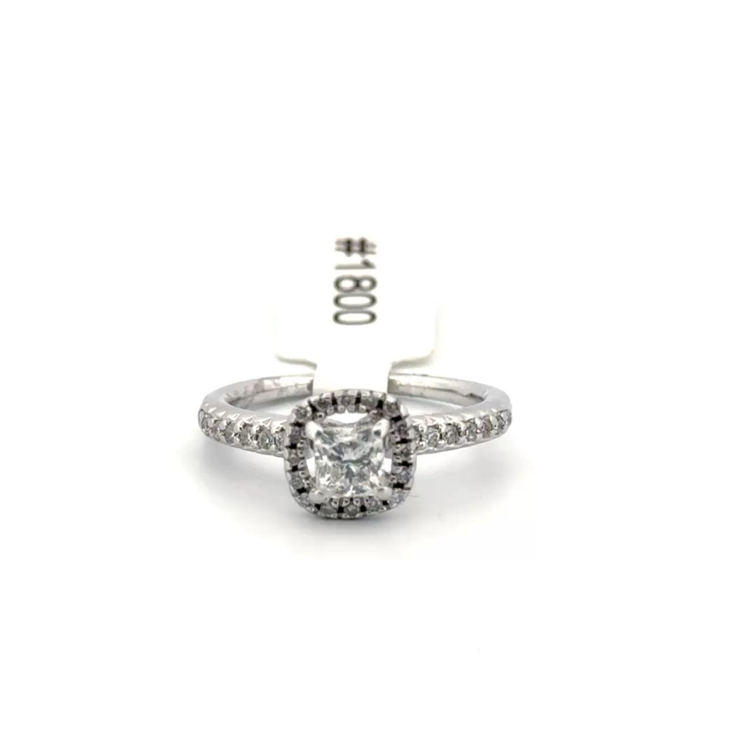 14K White Gold Princess Cut Diamond Engagement Ring Sz 5