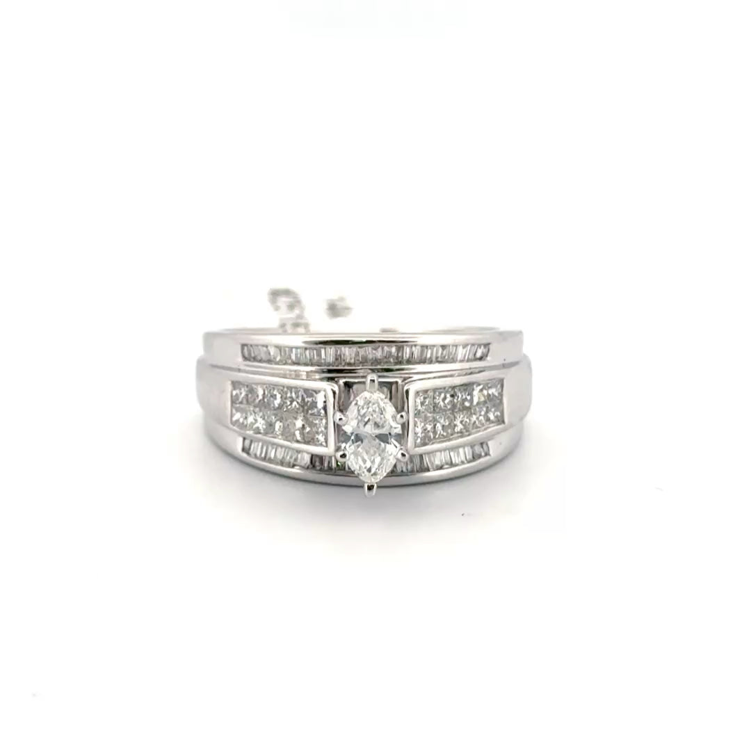 14K White Gold Oval Diamond Ring