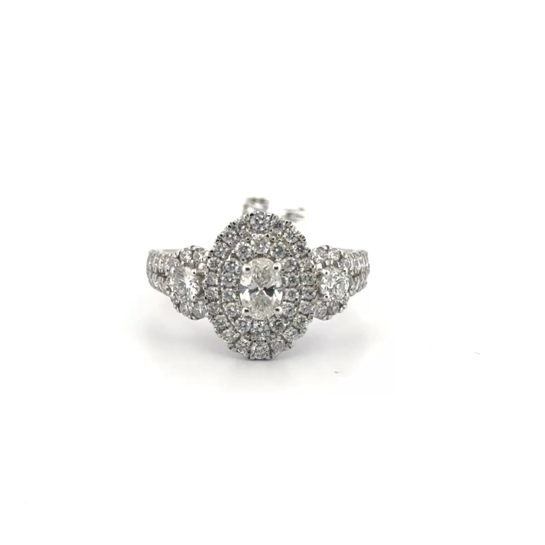 14K White Gold Oval Diamond Ring Sz 7