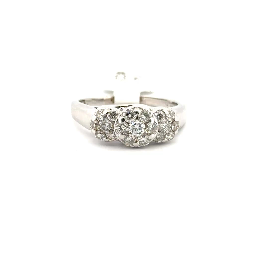 Natural Diamond Cluster Ring Set in 14K White Gold