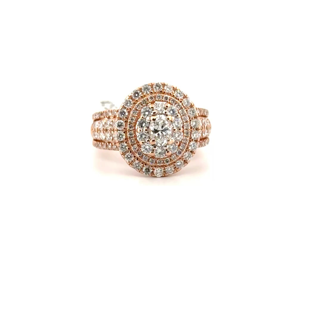 Natural Diamond Oval Ring Set in 14K Rose Gold