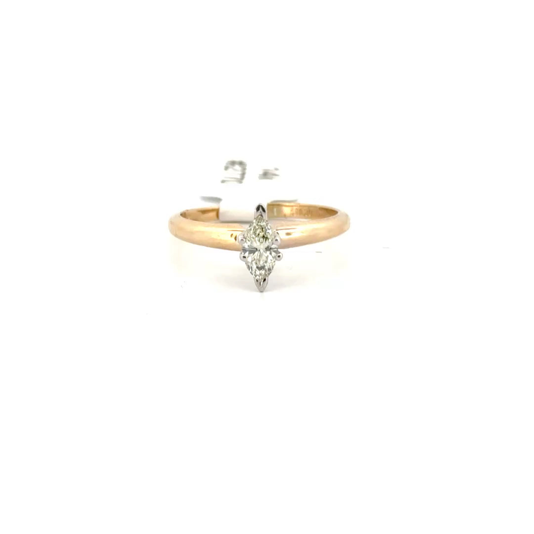 Natural Marquise Diamond Solitaire Engagement Ring Set in 14K Yellow Gold