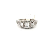 Three Stone Natural Emerald Cut Diamond Engagement Ring Set in 14K White Gold