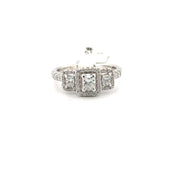 Three Stone Natural Diamond Ring Set in 14K White Gold