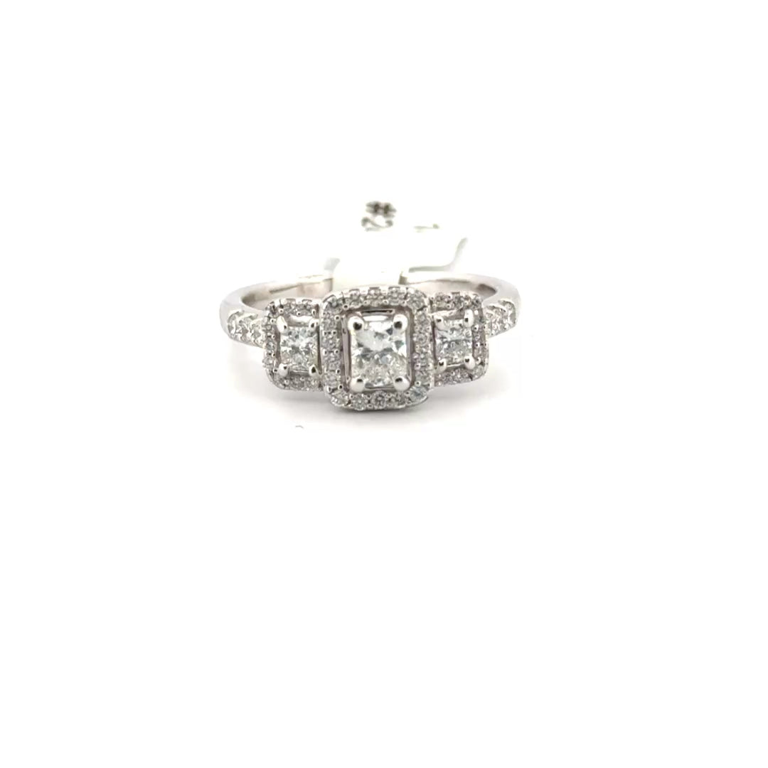 Three Stone Natural Diamond Ring Set in 14K White Gold