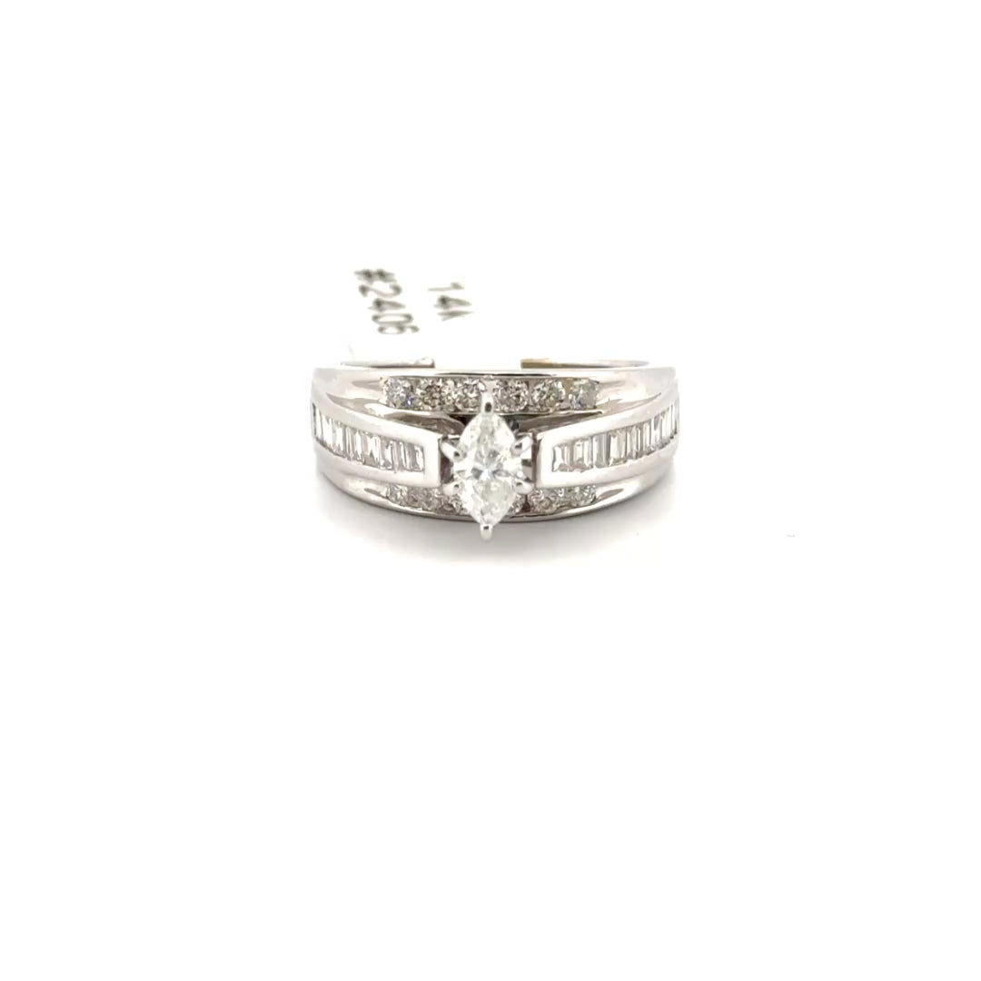 Natural Diamond Marquise Set in 14K White Gold Mounting