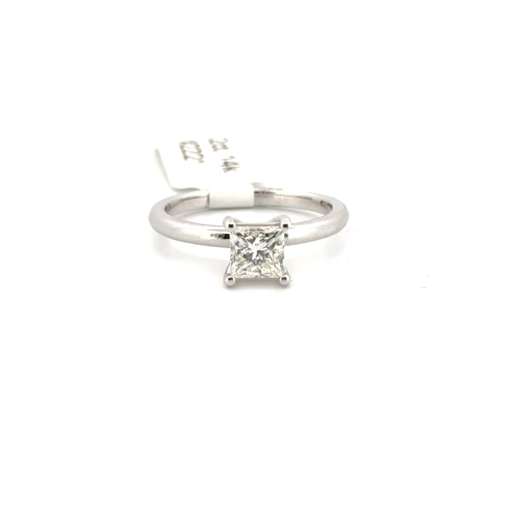 1.02ct. Natural Princess Cut Diamond Solitaire Set in 14K White Gold Sz 7