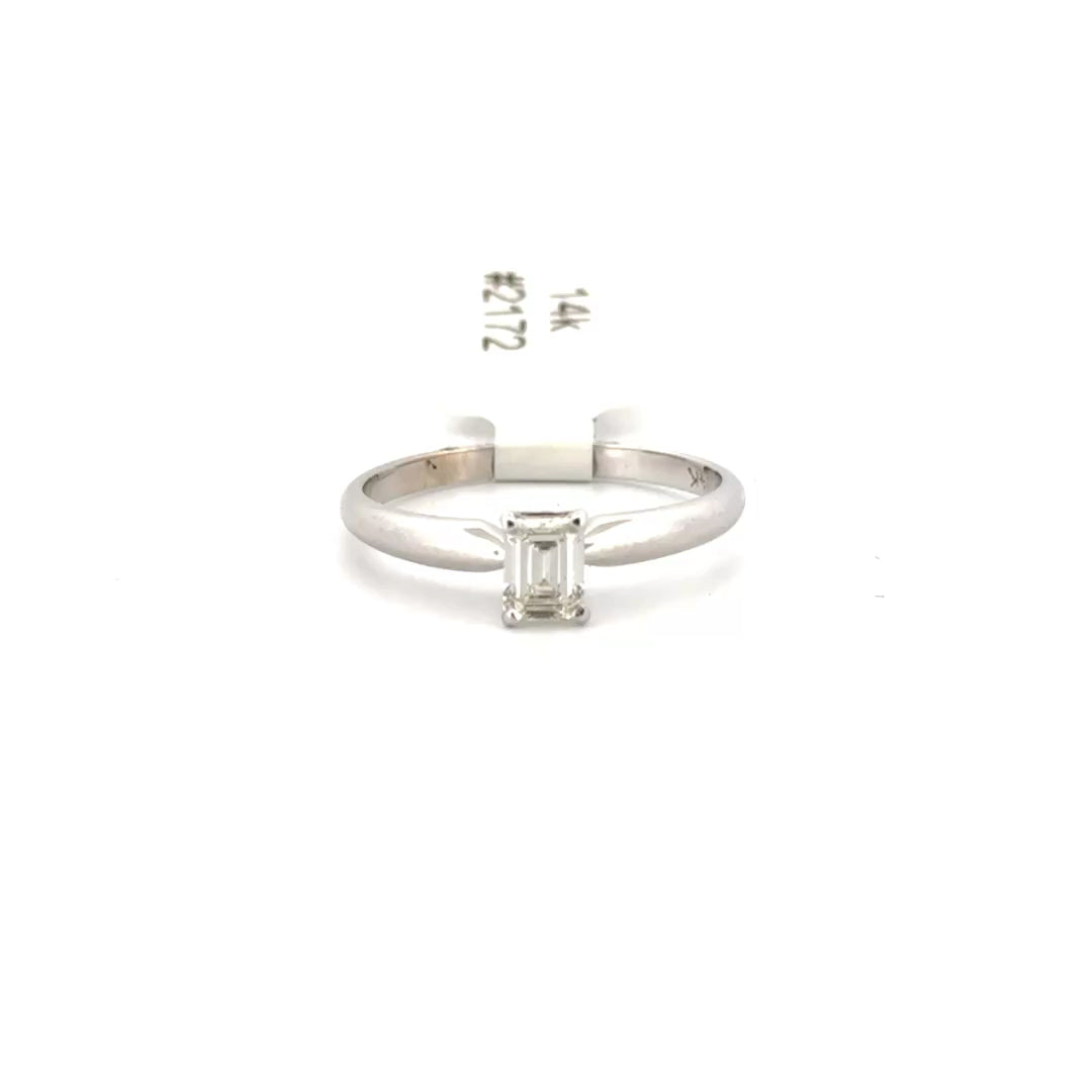 Natural Emerald Cut Diamond Solitaire Engagement Set in 14k White Gold Sz 6.5